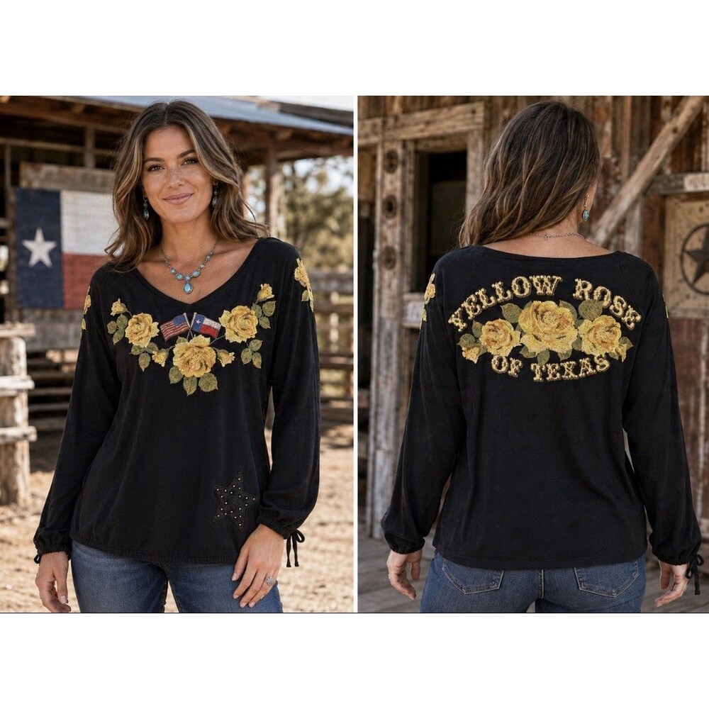 Johnny Was JW Los Angeles Yellow Rose Of Texas Embroidered Tunic Small Rare